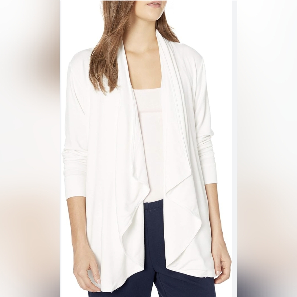 RUBY RD* cream colored long tab sleeve asymmetrical hem cinch waist jacket